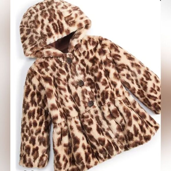 Leopard Faux Fur Coat with Hood - Picture 1 of 12